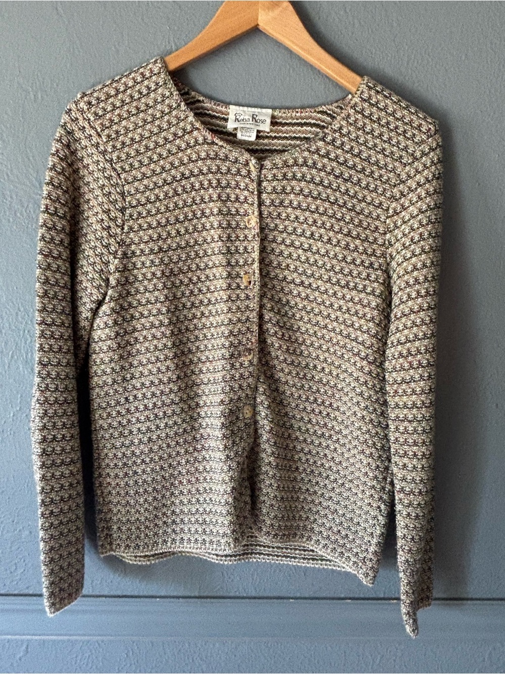 Vintage Reba Rose Made USA Striped Knit Cardigan Medium 90s